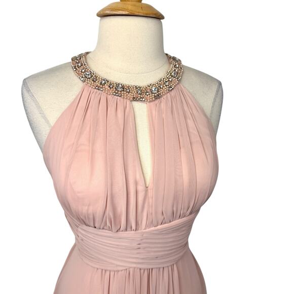 Eliza J Cocktail Dress Size 6 Pink Embellished Neck Tiered Chiffon Pleated Waist - Picture 5 of 15